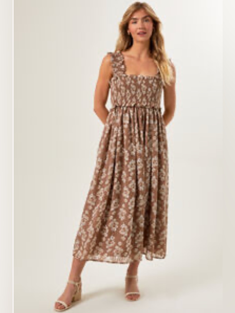 Altar'd State Brown Floral Midi Dress